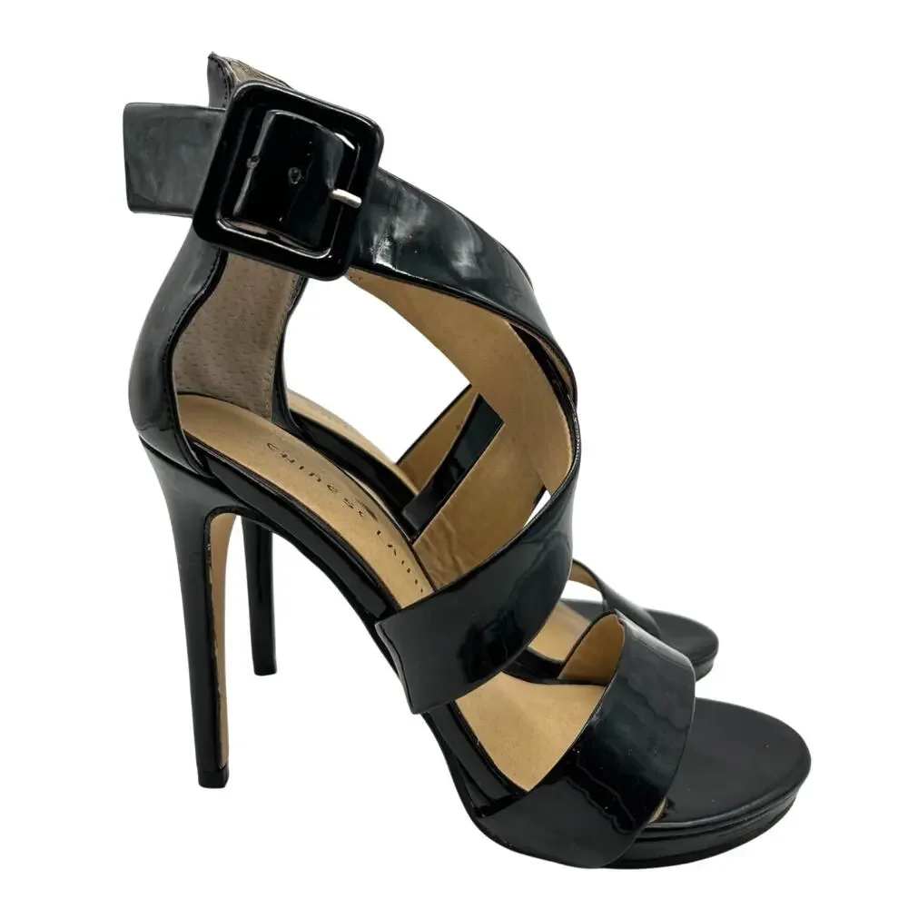 Chinese Laundry Blackjack Black Patent Platform Strappy Stiletto Heels Size 6